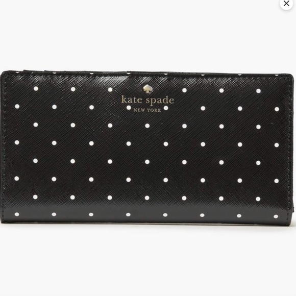 Kate Spade Polka Dot Wallet Slim Bifold Black White Pre-owned - Picture 1 of 7